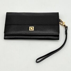 Lodis Bifold Wallet Black Pebbled Leather Wristlet Clutch Credit Card Case NWOT